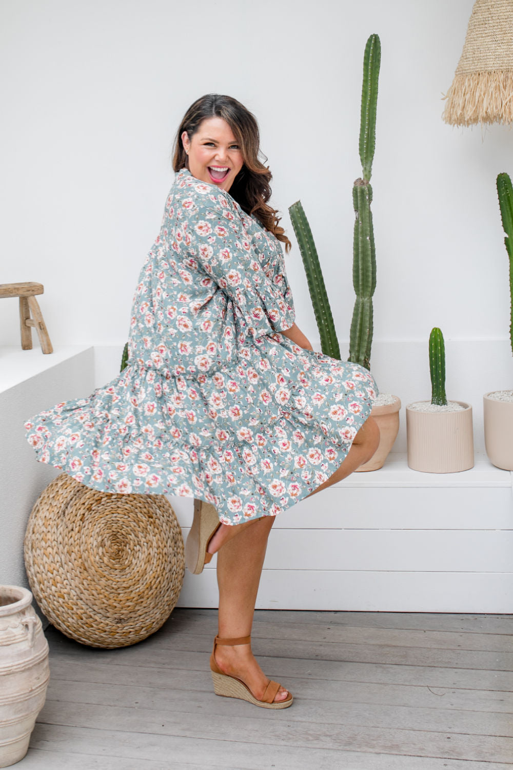 ladies-short-dress-floral-design-grey-white-rose-plus-size