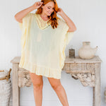 ladies-short-kaftan-dress-lemon-ruffle-crochet-neckline