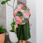 large-womens-scarf-pink-green-palm-leaf-design