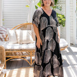 long-aline-summer-dress-black-latte-fan-design-a-line-cut