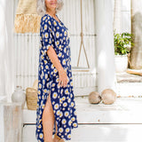 Blue Sunflower Long Kaftan Dress