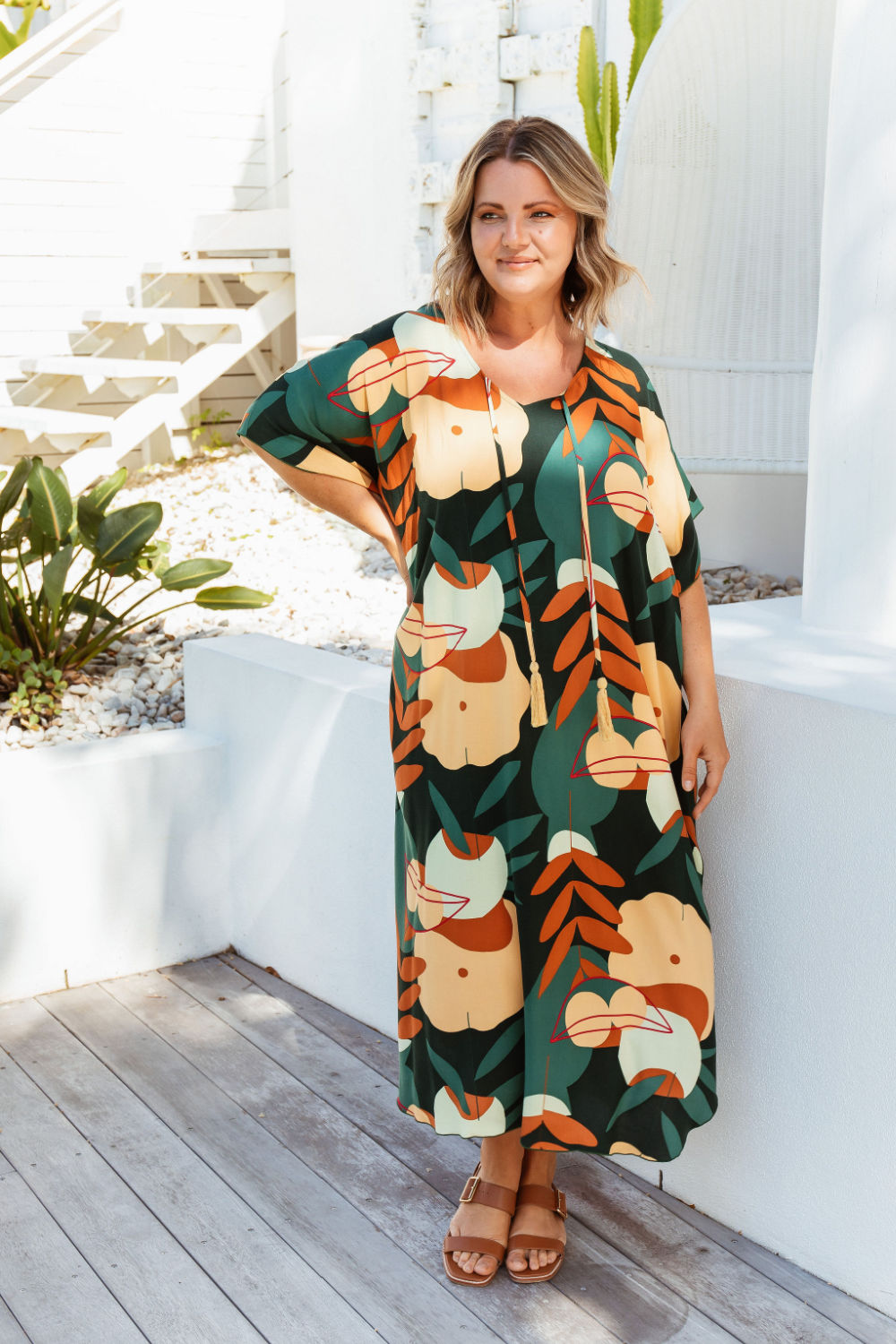 long-kaftan-dress-cream-olive-black-floral-plus-size