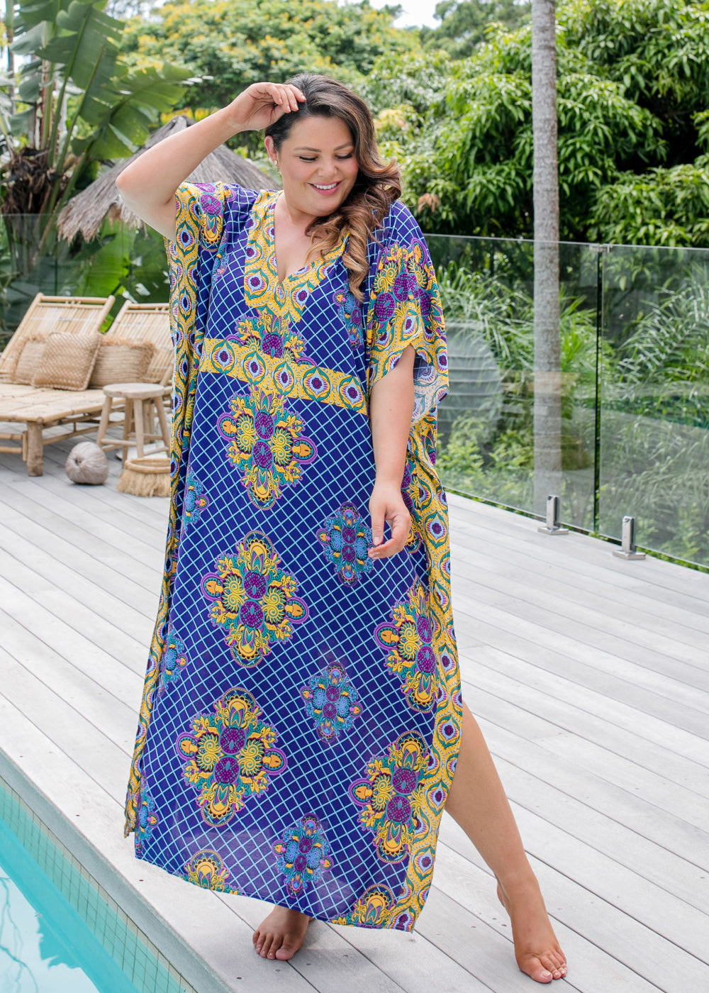 long-kaftan-dress-mandala-geometric-blue-purple-yellow