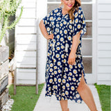 Blue Sunflower Long Kaftan Dress