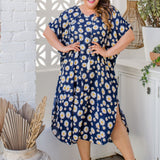 Blue Sunflower Long Kaftan Dress