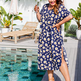 Blue Sunflower Long Kaftan Dress