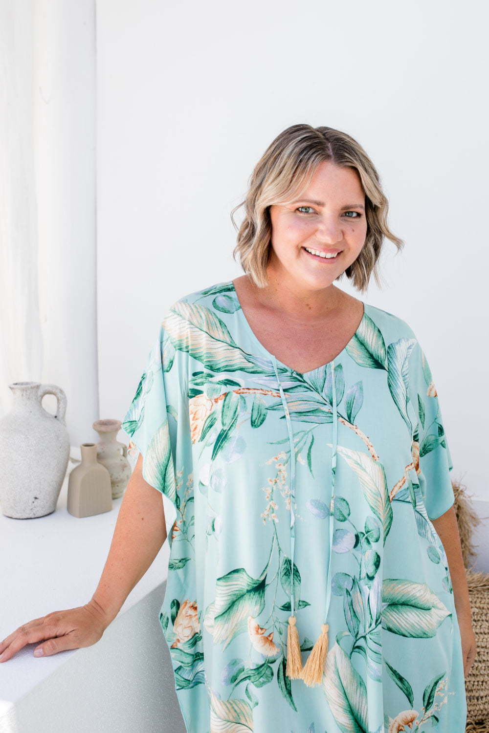 long-plus-size-kaftan-dress-green-grey-caramel-protea-flower
