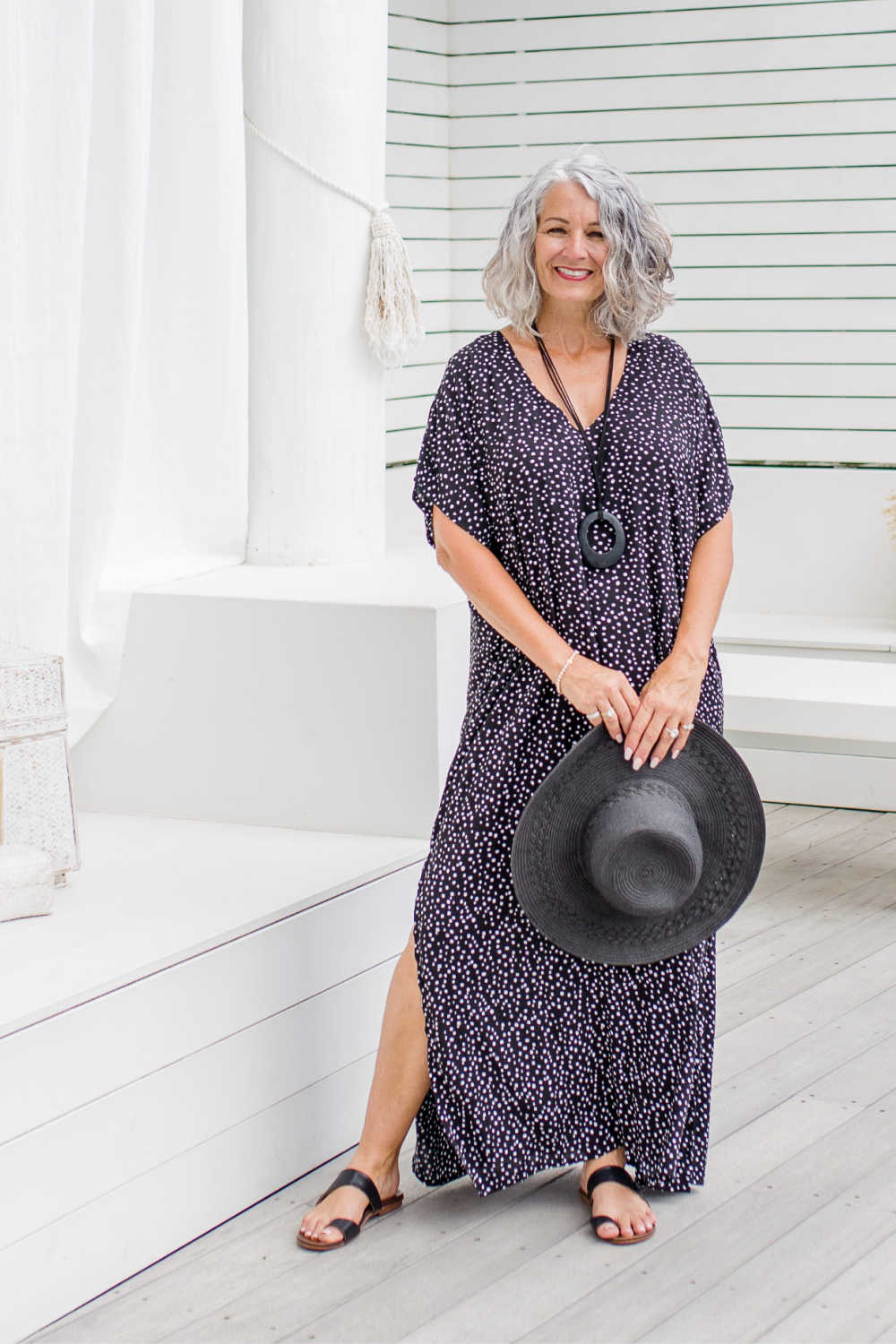 long-summer-dress-black-white-polka-dot