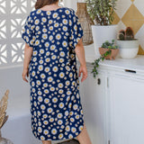 Blue Sunflower Long Kaftan Dress
