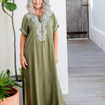 maxi-kaftan-dress-army-green-white-embroidery