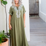maxi-kaftan-dress-army-green-white-embroidery