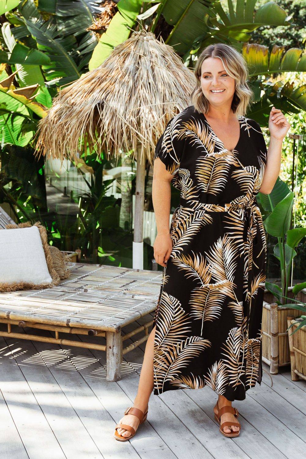 maxi-kaftan-dress-bamboo-leaf-print-resort-wear