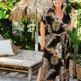 maxi-kaftan-dress-bamboo-leaf-print-resort-wear
