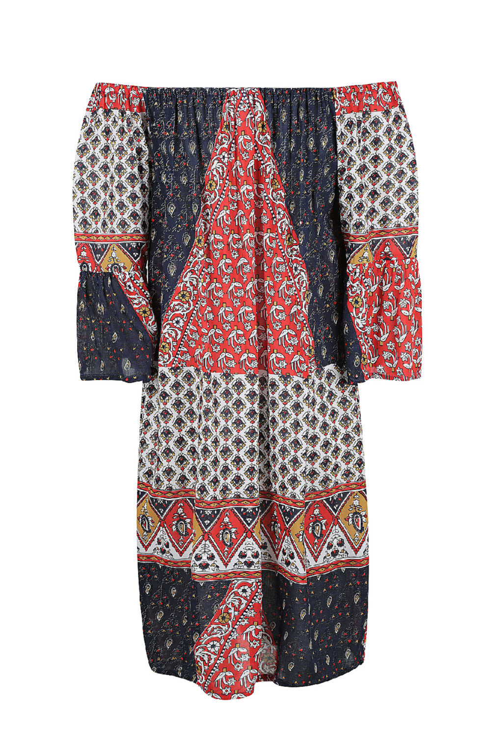 off-the-shoulder-summer-dress-floral-geometric-blue-red-white