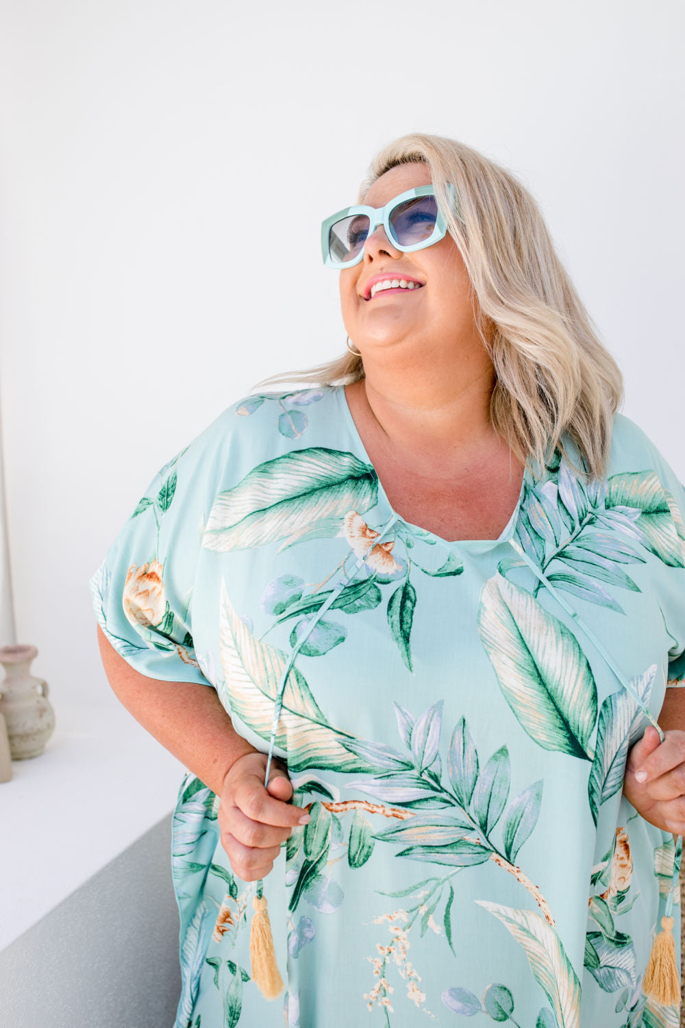 plus-size-kaftan-resort-wear-protea-flower-green-grey-caramel