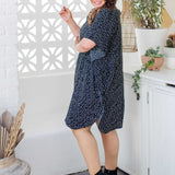 plus-size-short-kaftan-dress-black-white-polka-dots