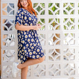 Blue Sunflower Short Kaftan Dress