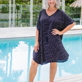 Messy Polka Short Kaftan Dress - Black