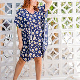 Blue Sunflower Short Kaftan Dress