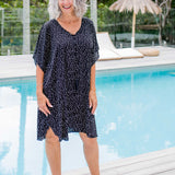 Messy Polka Short Kaftan Dress - Black