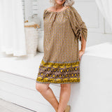 short-summer-dress-border-design-brown-mustard