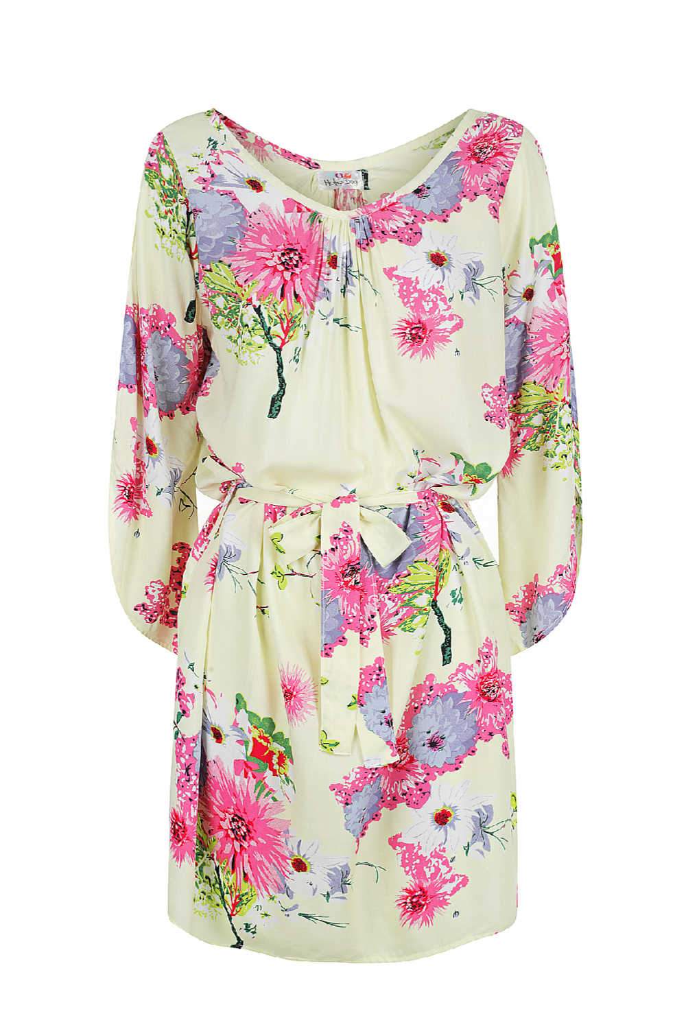 short-summer-dress-floral-print-lemon-pink-grey-white