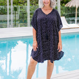 Messy Polka Short Kaftan Dress - Black