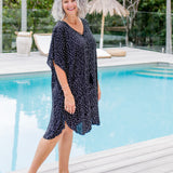 Messy Polka Short Kaftan Dress - Black