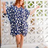 Blue Sunflower Short Kaftan Dress