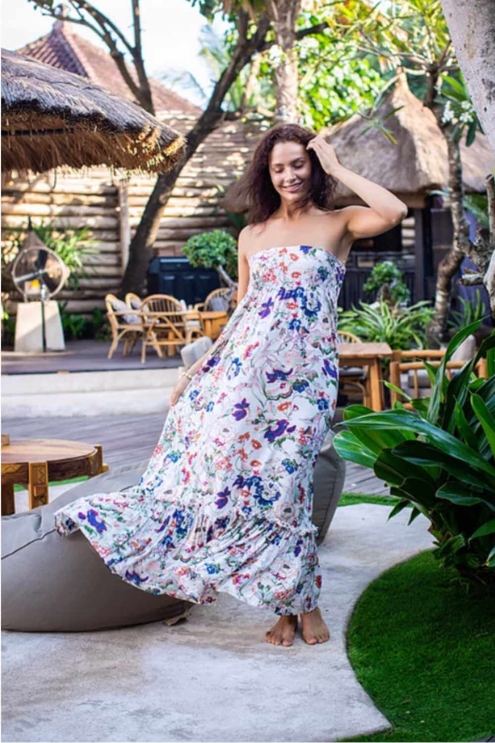 strapless-maxi-dress-floral-design-cream
