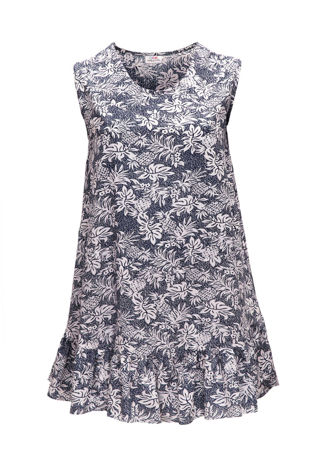 summer-dress-white-blue-pineapple-print-design