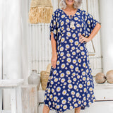 Blue Sunflower Long Kaftan Dress