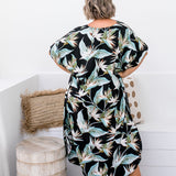 summer-maxi-kaftan-dress-resort-style-black-blue-olive-cream-leaf-design