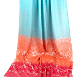 Thai silk scarf - floral design - sky blue peach red