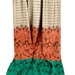 Thai silk scarf - floral design - emerald green orange latte