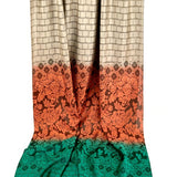 Thai silk scarf - floral design - emerald green orange latte