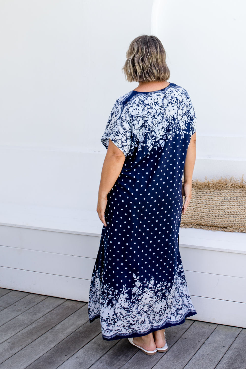 womens-long-kaftan-dress-resort-style-blue-floral-border-design