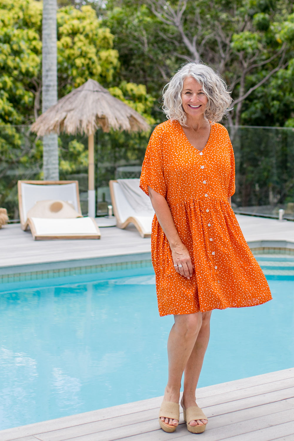 womens-short-summer-dress-orange-white-polka