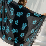 Hawaiian-large-beach-sarong-black-blue-hibiscus-flower-mens