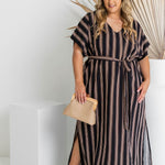 long-summer-dress-stripe-black-brown-cream-plus-size