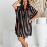 short-summer-kaftan-dress-stripe-black-brown-cream