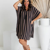 short-summer-kaftan-dress-stripe-black-brown-cream