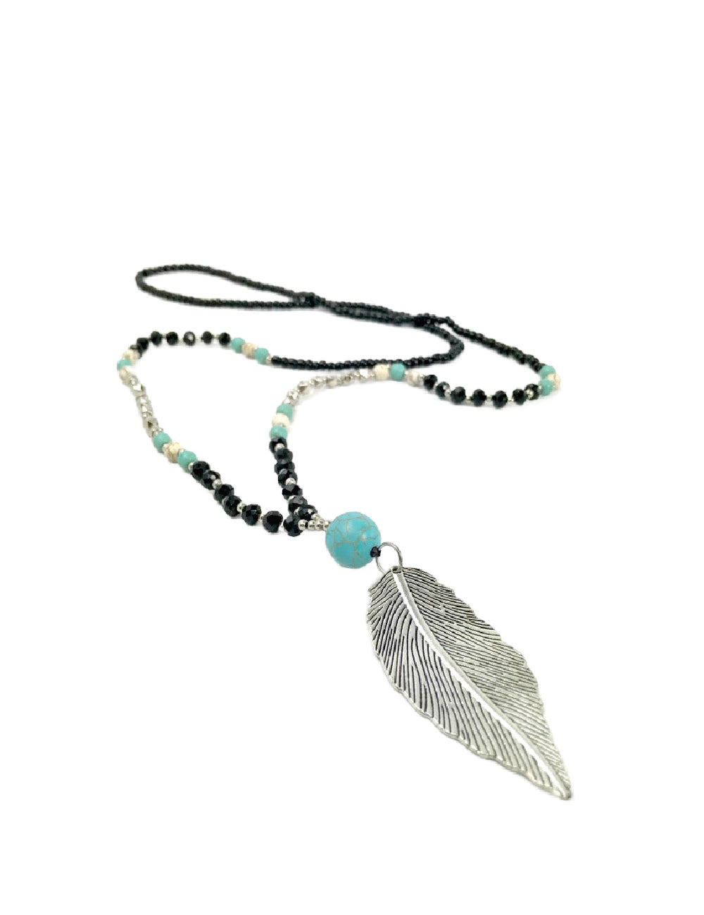 Long-pendant-necklace-silver-leaf-black-turquoise-beads_1