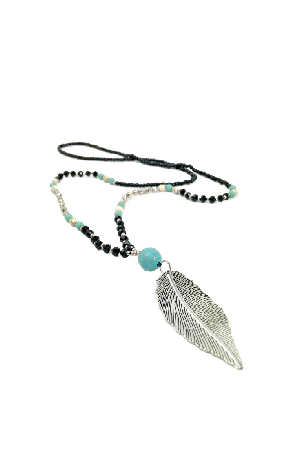 Long-pendant-necklace-silver-leaf-black-turquoise-beads_1