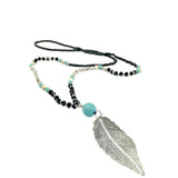 Long-pendant-necklace-silver-leaf-black-turquoise-beads_1