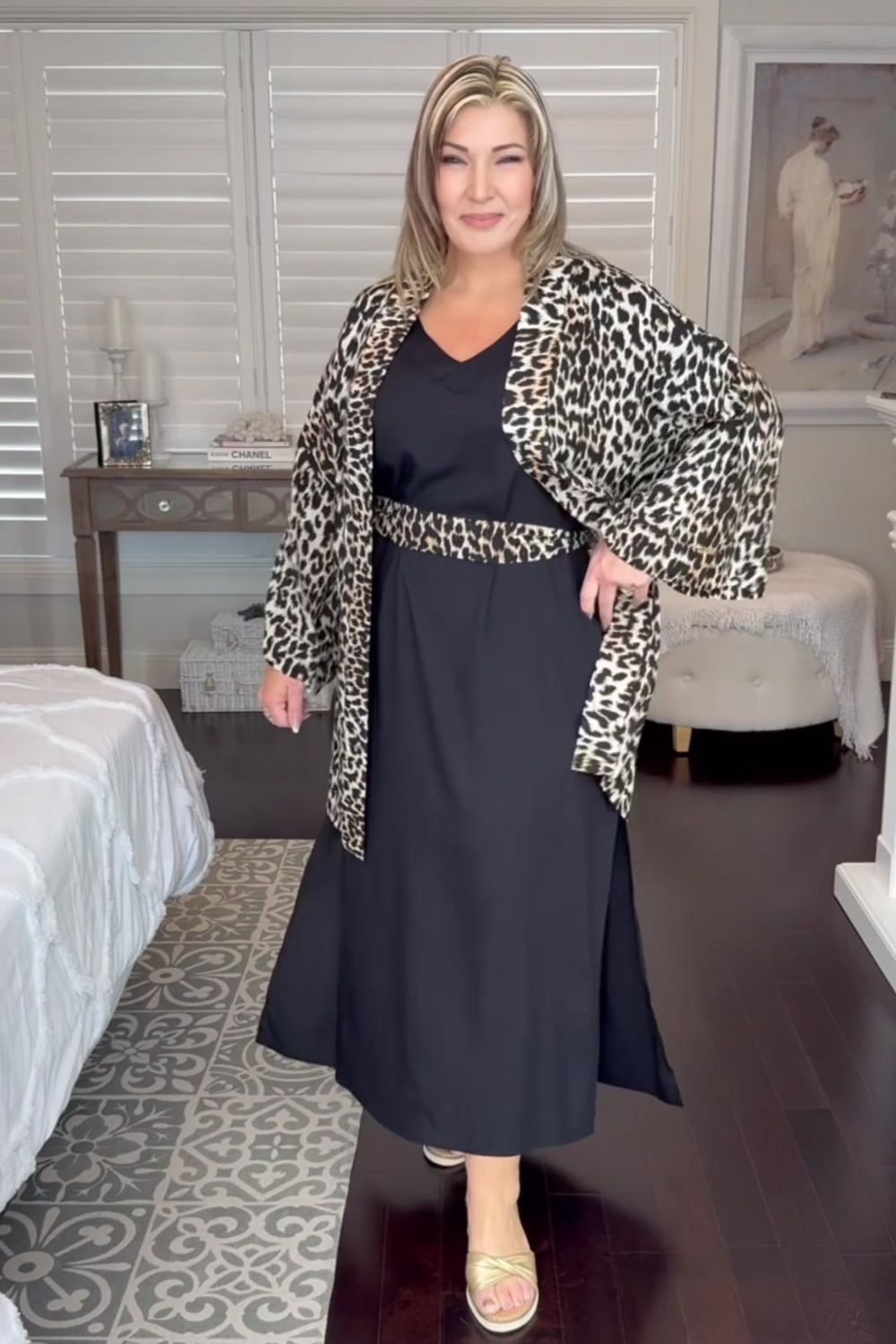 Ladies-Summer-Outfit-Set-Long-Black-Dress-with-Leopard-Jacket