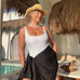 woman wearing xl black sarong at Bali pool villa