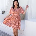    casual-dress-white-floral-burnt-orange-summer-short