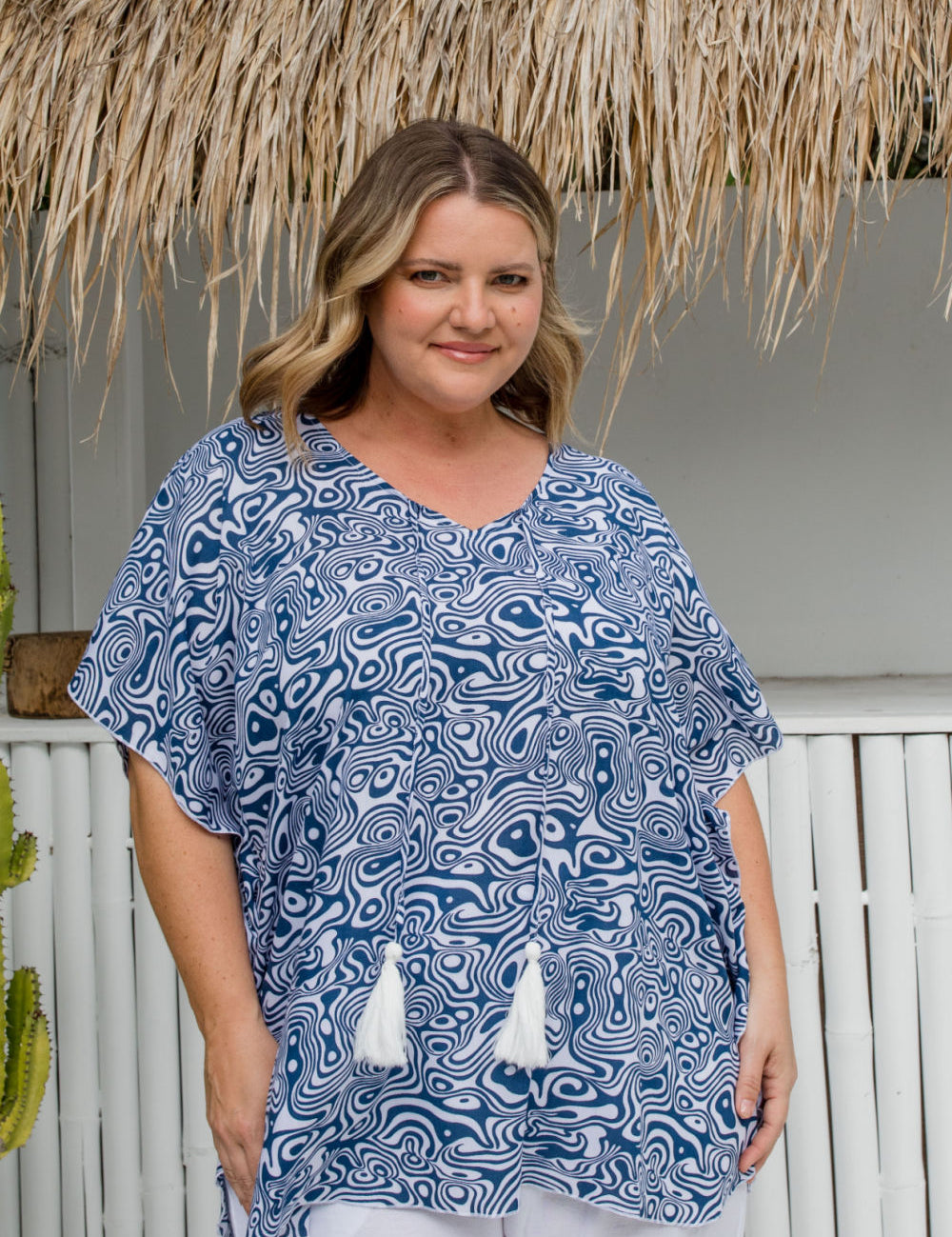 ladies-kaftan-top-blue-white-print-design