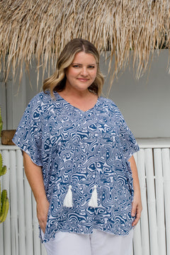 ladies-kaftan-top-blue-white-print-design